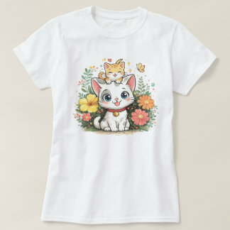 Camiseta Gato Floral Kawaii Adorable | Gatito Adorable