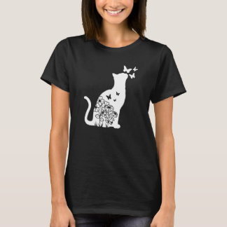 Camiseta Gato Floral Mariposa Flores Mujeres Niñas Gata Ma