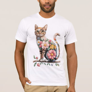 Camiseta Gato floral Silhouette naturaleza flores gatos ama