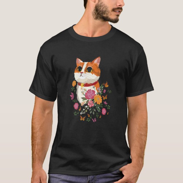Camiseta Gato Flores Mariposas Gato (Anverso)