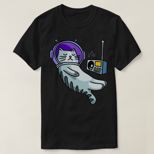 Camiseta Gato flotante lindo en el espacio Escuchar música  (Diseño del anverso)