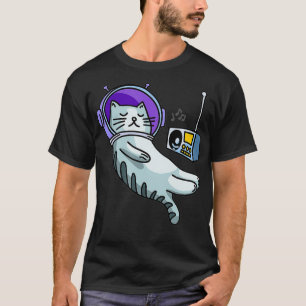 Camiseta Gato flotante lindo en el espacio Escuchar música 