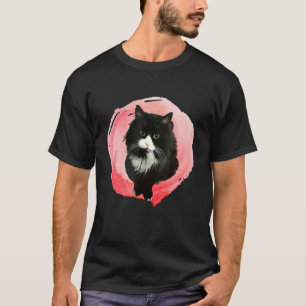 Camiseta Gato Fluffy Tuxedo En Fluctuación Rosa