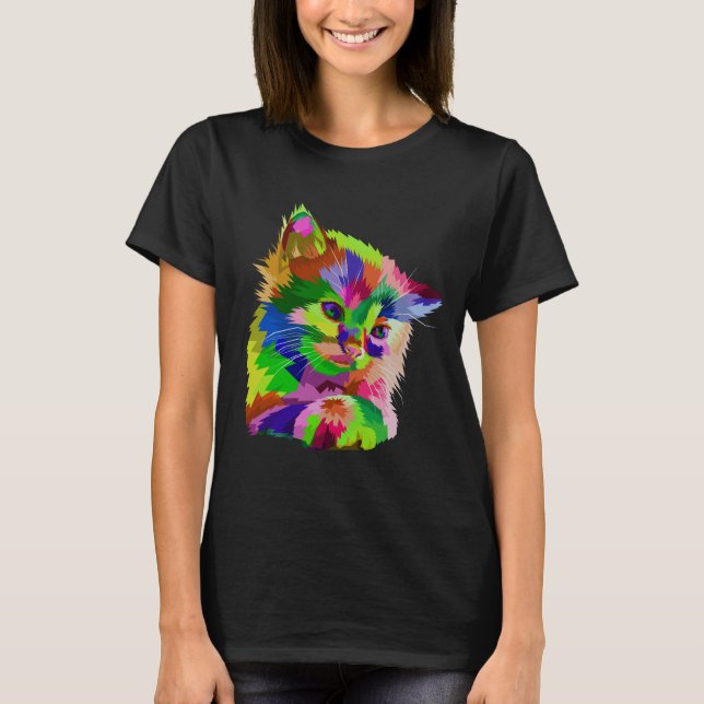 Camiseta Gato fractal Gemétrico Gemétrico colorido Regalo d (Anverso)