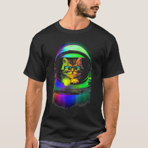Camiseta Gato Fresco En El Casco Gato Espacial Para Hombres