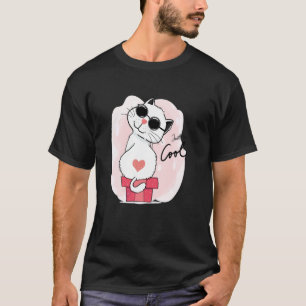 Camiseta Gato Fresco Lindo con Gafas de Sol y Corazón