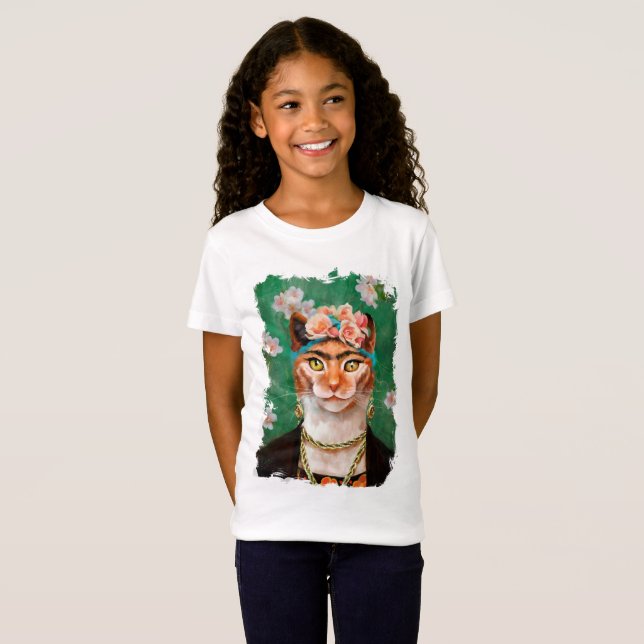 Camiseta gato Frida con las flores (Anverso completo)
