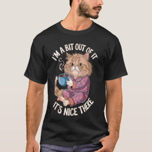Camiseta Gato fuera de juego con pijama de café cita
