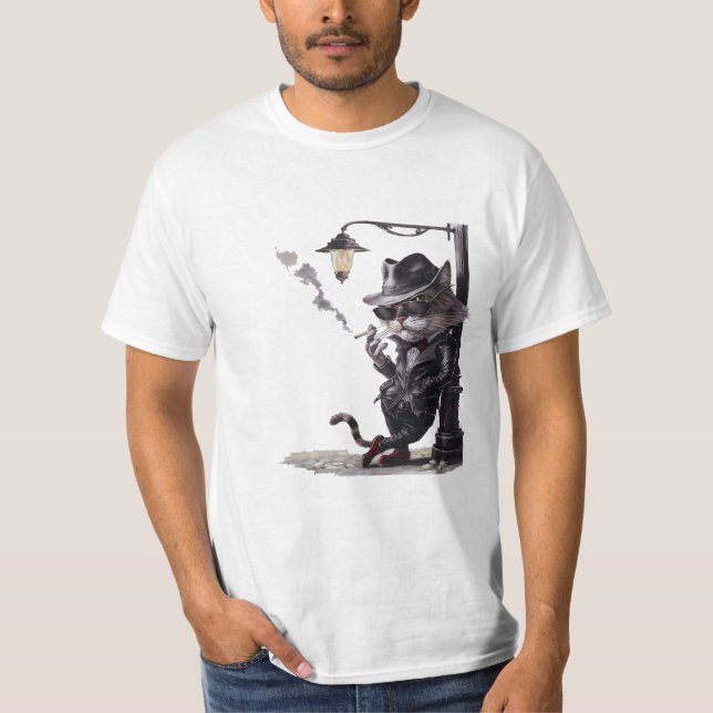 camiseta Gato fumador estilo noir (Anverso)