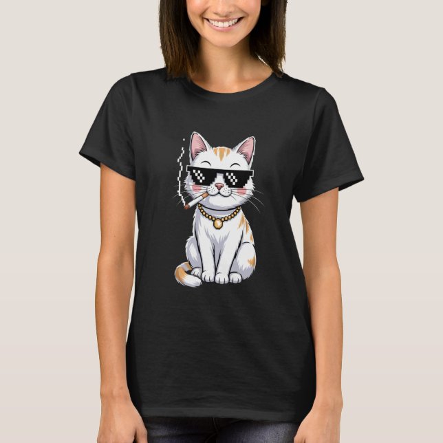 Camiseta gato fumando cigarrillo vintage (Anverso)