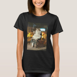 Camiseta Gato fumando con cerveza y diseño de humor de ciga