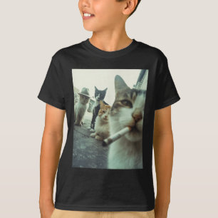 Camiseta Gato Fumando Funny Gangster Cats Meme Divertido Ma