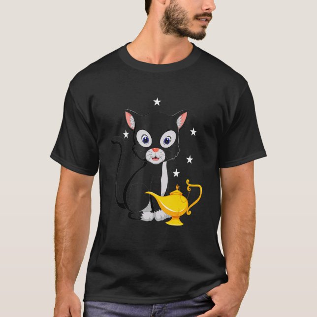 Camiseta Gato Funny Moderno De Mediados Del Siglo Con Lámpa (Anverso)