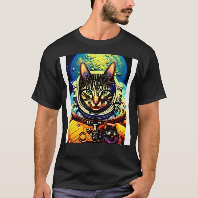 Camiseta Gato futurista astronauta de los ojos verdes (Anverso)