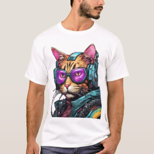 Camiseta Gato futurista de ciberpunk