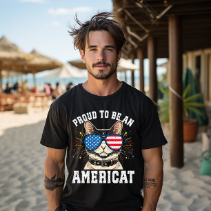 Camiseta Gato Gafas Bandera EEUU Orgulloso De Ser Un Americ