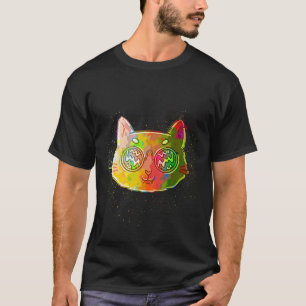 Camiseta Gato Gafas de sol 80s Salpicadura de Pintura Color