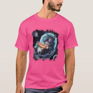 Camiseta Gato Galaxy Cat Eating Hotdog Funny Space Astronau