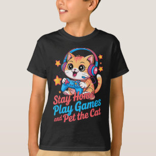 Camiseta Gato Gamer Divertido Permanece en Casa2