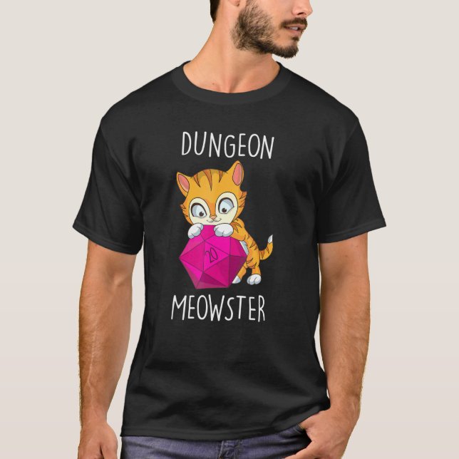 Camiseta Gato Gamer Nerdy Cat D20 Dice Rpg Gamer Dungeon Me (Anverso)