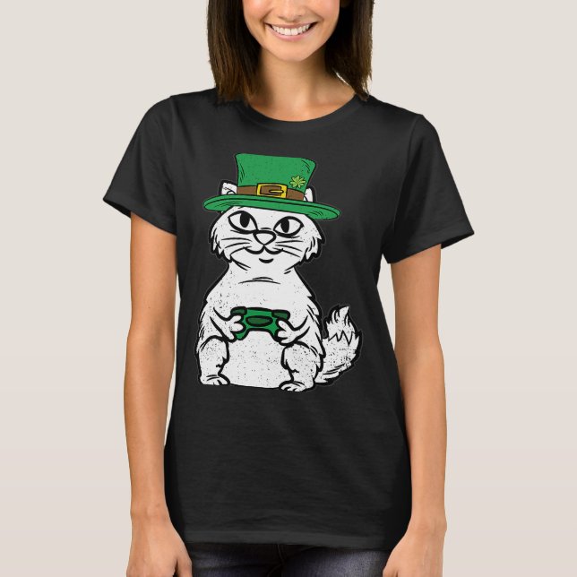 Camiseta Gato Gamer St Patricks Day Video Game Controller G (Anverso)