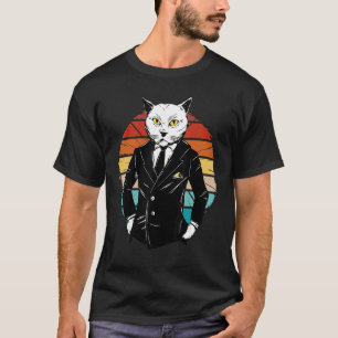 Camiseta Gato gánster genial vintage que lleva traje Gatos 