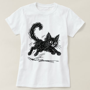 Camiseta Gato Garabato Abstracto Arte Minimalista Negro Tin