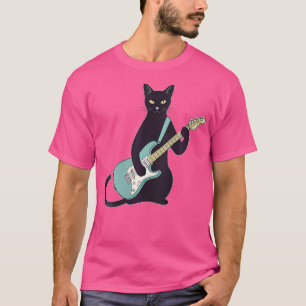 Camiseta Gato Gatita Gatita Gatita Negro Jugando Guitarra E