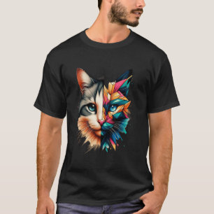 Camiseta Gato gatito abstracto colorido medio rostro Geomet