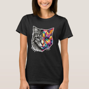 Camiseta Gato gatito abstracto de media cara Geometría lind