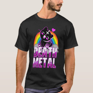 Camiseta Gato Gatito Cute Metal Muerte Arcoíris Invertido C