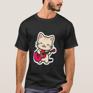 Camiseta Gato Gatito Dibujos Animados Lindo Tocando Guitarr