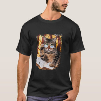 Camiseta Gato gatito divertido con gafas leyendo un libro v