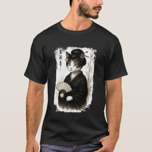 Camiseta Gato Gatito Divertido Geisha con Kimono. Diseño de