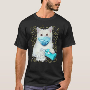 Camiseta Gato Gatito Esta Vez Con Máscara Y Lavándose La Ma