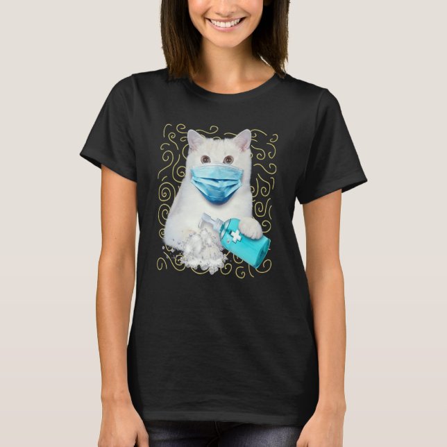 Camiseta Gato Gatito Esta Vez Con Máscara Y Mano De Lavado (Anverso)