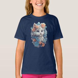 Camiseta Gato gatito gatito blanco floral