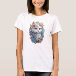 Camiseta Gato gatito gatito blanco floral