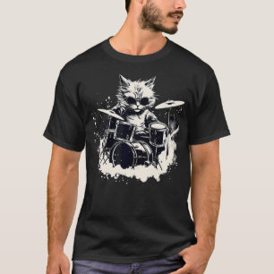 Camiseta Gato gatito gatito punk divertido baterista tocand