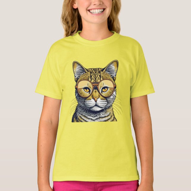 Camiseta Gato gatito genial con gafas (Anverso)