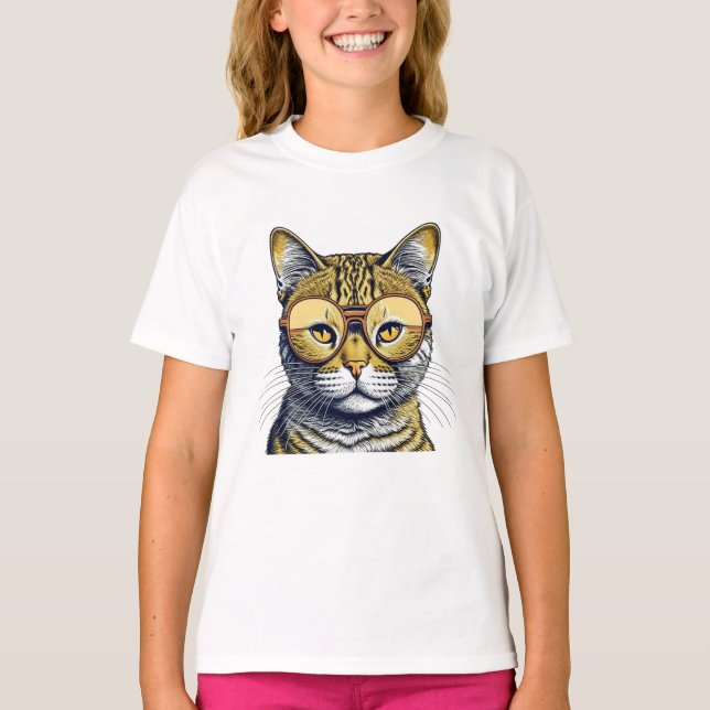 Camiseta Gato gatito genial con gafas (Anverso)