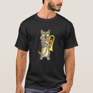 Camiseta Gato Gatito Genial Tocando El Trombón Y Con Gafas