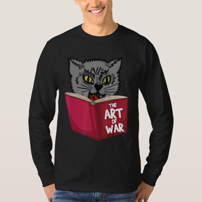 Camiseta Gato Gatito Leyendo Libro De Arte De Guerra Gracio (Anverso)