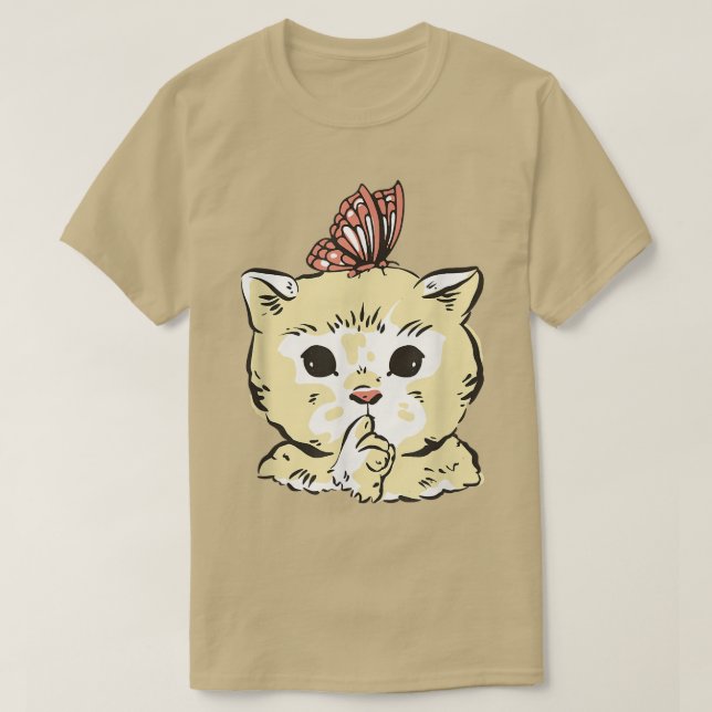 Camiseta Gato gatito lindo con mariposa  (Diseño del anverso)