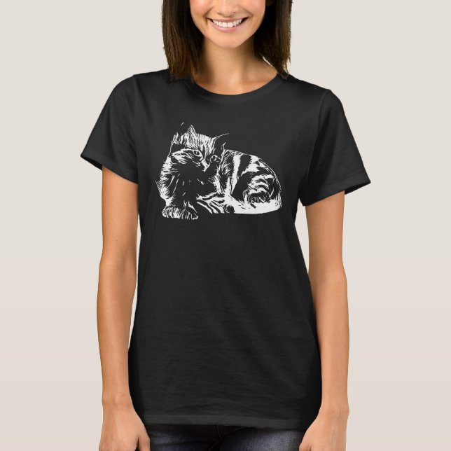 Camiseta Gato gatito lindo - líneas de silueta 2 (Anverso)