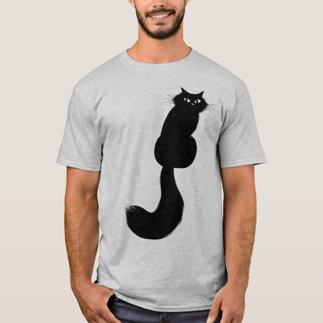 Camiseta Gato gatito negro gatito de pelo largo mirando hac (Anverso)