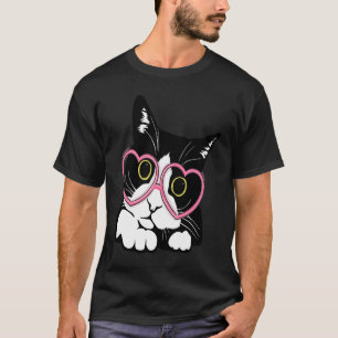 Camiseta Gato gatito negro genial Gafas rojas de corazón Dí