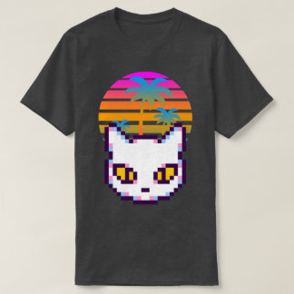 Camiseta Gato gatito retro pixel palmeras puesta de sol