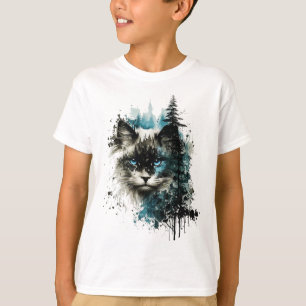 Camiseta Gato gato azul ojos gato Motiart Bosque gato gato 