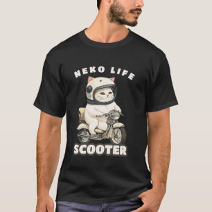 Camiseta gato gato blanco ilustración moto scooter biciclet